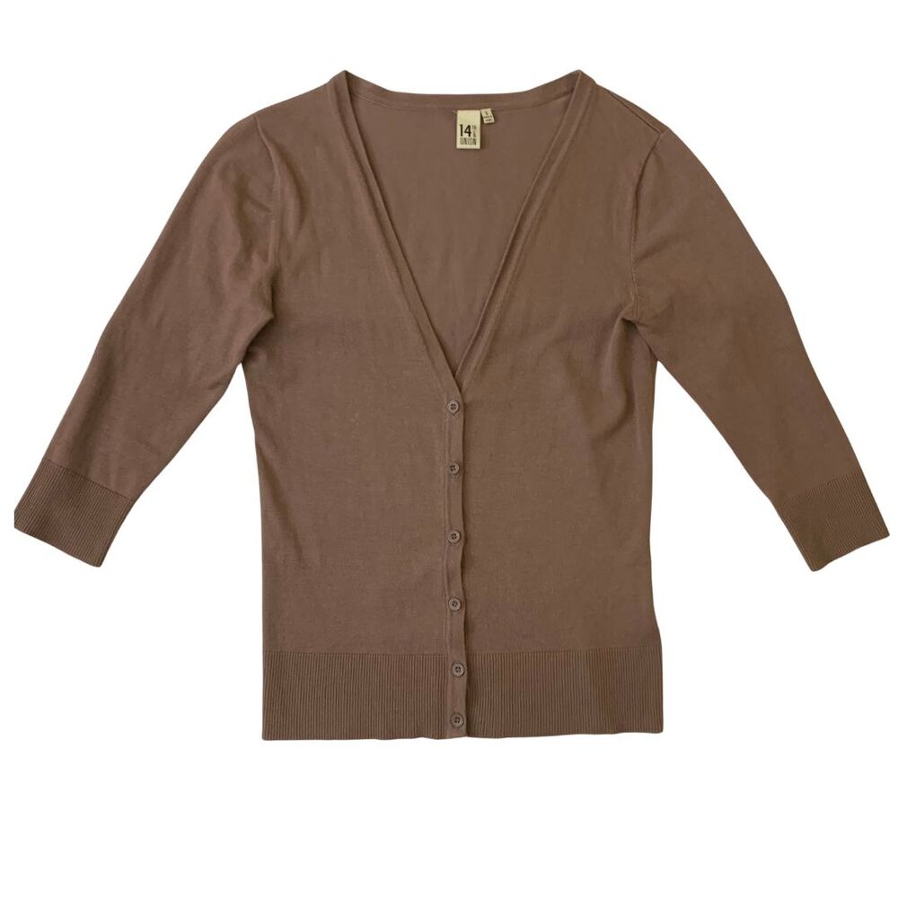 14th & Union Moca Cocoa Short length Knit Cardigan 3/4 Sleeve size S - Picture 3 of 10